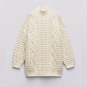 ZARA Limited Structured Oversized Texture Knit Sweater Tunic Cream Sz S-M NEW